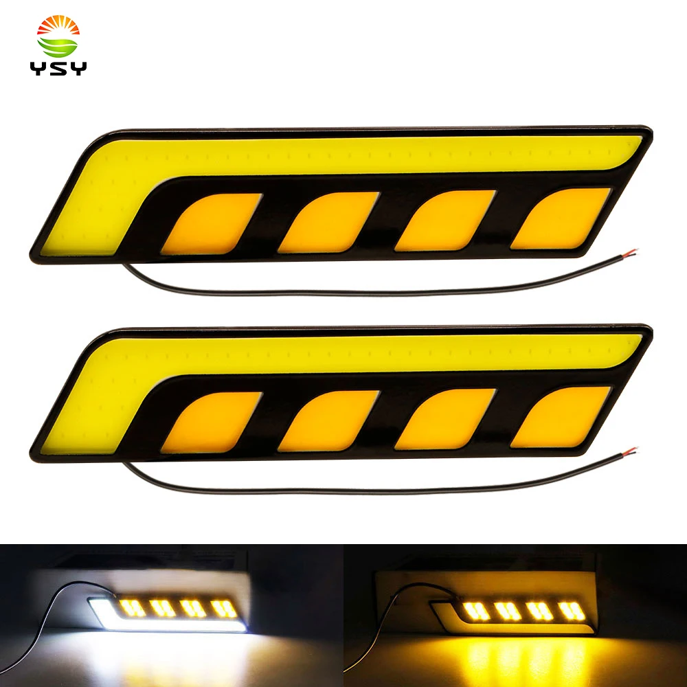 

2Pcs Car Light Assembly DRL Led COB Daytime Running Lights White Yellow/Amber Auto DRL Turn Signal Light External Auto Daylight