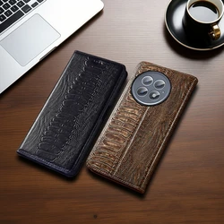 Cowhide Magnetic Flip Phone Case For OnePlus 13 13R 12 12R 11 11R 9 9R 9E 9RT 10 10T 10R Pro Ostrich Veins Genuine Leather Cover