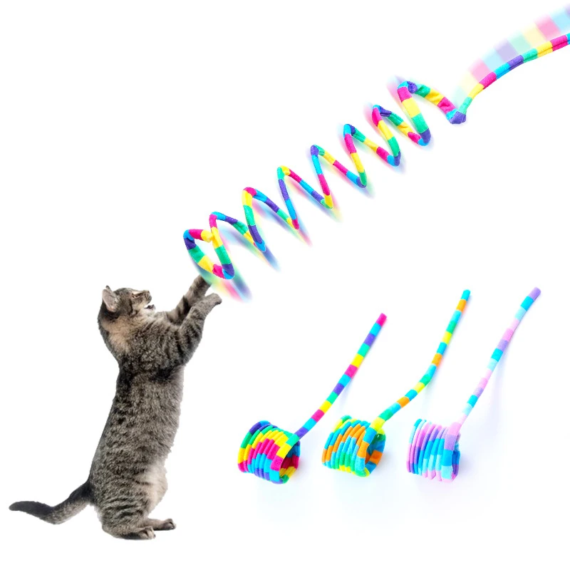 

Rainbow Color Pet Cat Toys Scalable Spring Energy Relieve Cat Mint Interactive Toys for Kitten Bite Resistant 1pc Pet Supplies