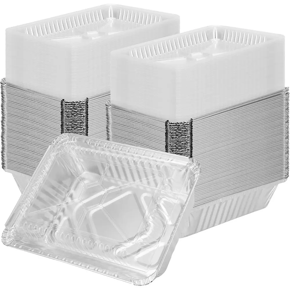 

8.4 x 6.3 Aluminum Foil Pans with Lids, 150 Pack, 2.25 LB Disposable Containers for Baking, Cooking, and Storing Food