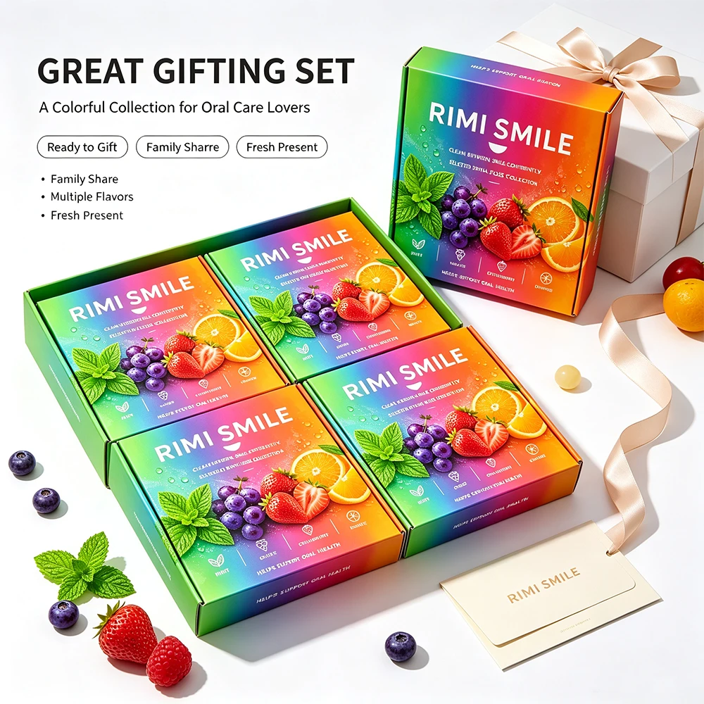 4 in 1 Fruit Flavor Dental Floss, RIMI SMILE , Individual Pack Travel Teeth Floss for Daily Oral Hygiene, 1/2/3 Set