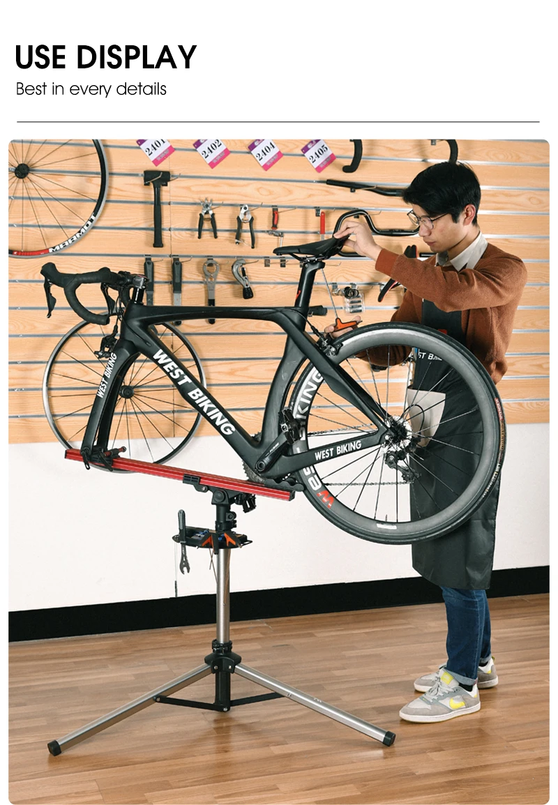 WEST BIKING Professioneller Fahrrad-Reparaturständer Arbeitsständer MTB Rennrad Wartungs- und Reparaturwerkzeuge Verstellbarer Aufbewahrungs- und Präsentationsständer – Detail 29