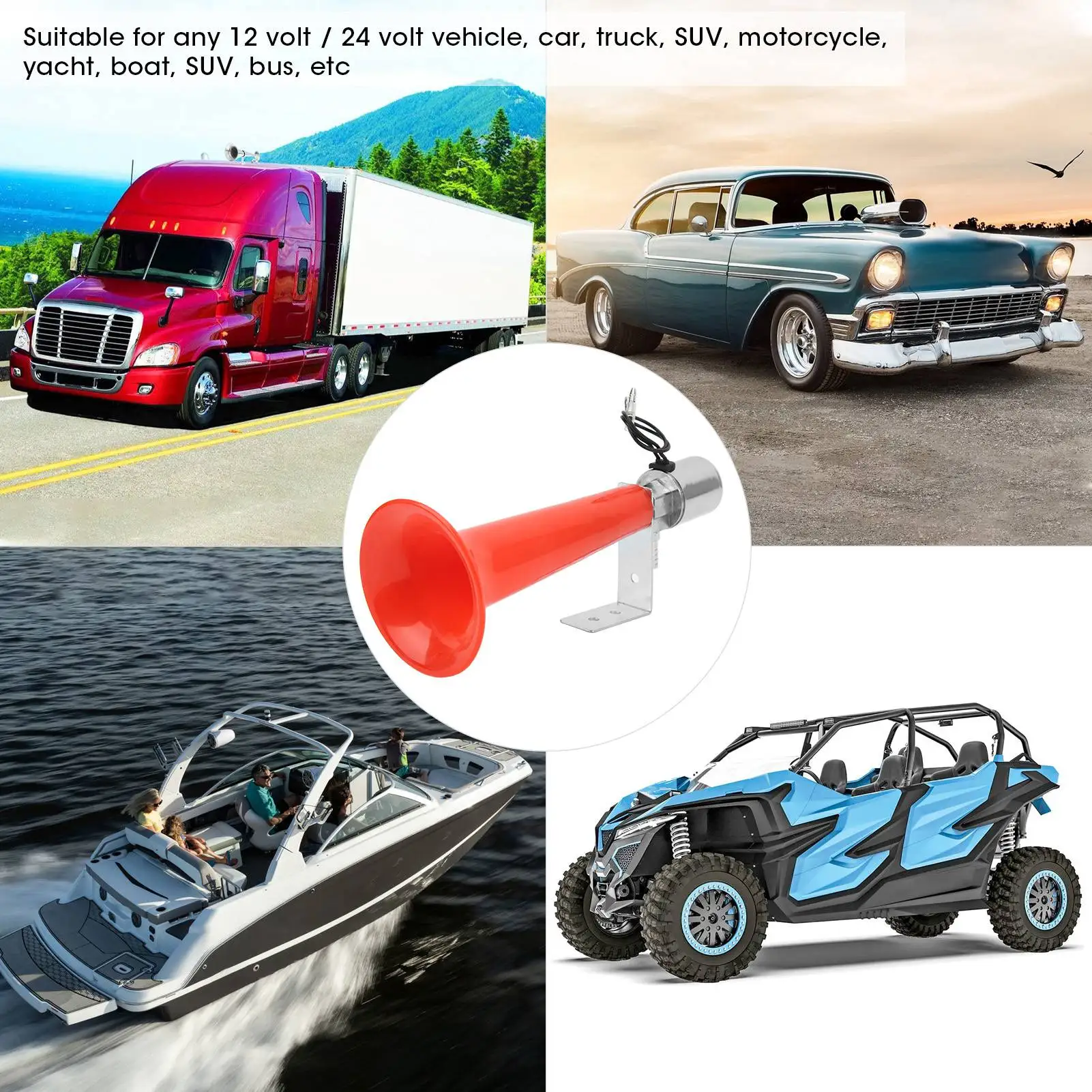 

Универсальный воздушный гудок 180 дБ для автомобиля, грузовика, мотоцикла, 12В/24В, для каравана, водонепроницаемый, из АБС-пластика, простой в установке, громкий звуковой сигнал предупреждения