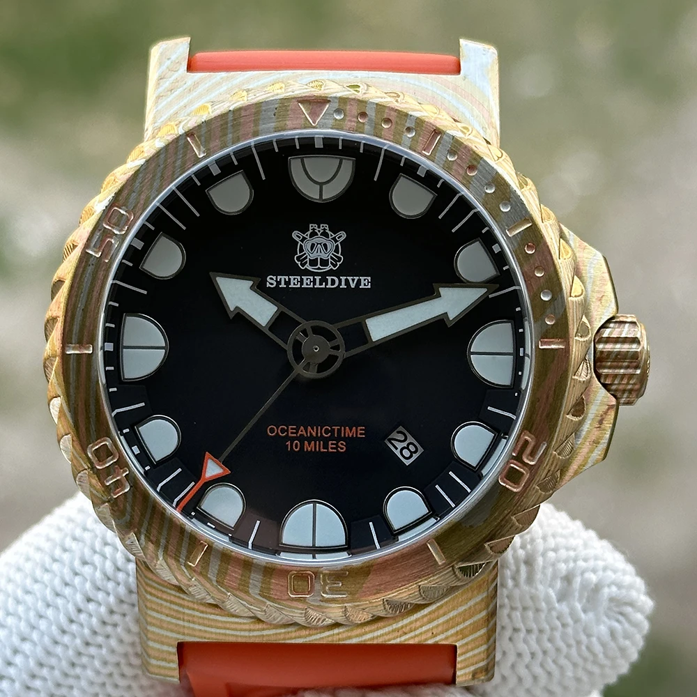 

STEELDIVE мужские автоматические часы бронзовый корпус Timascus механические наручные часы для дайвера 10000 м водонепроницаемые BGW-9 светящийся сапфир NH35
