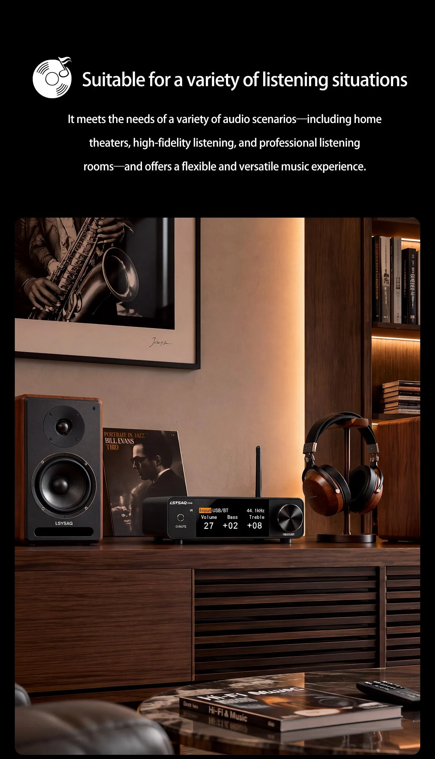 LSYSA DA8 GaN Bluetooth 6.2 HiFi-Stereo-Verstärker 300W×2 Klasse D Digital-Leistungsverstärker Optisch Koaxial USB LDAC für Heimaudio – Detail 20