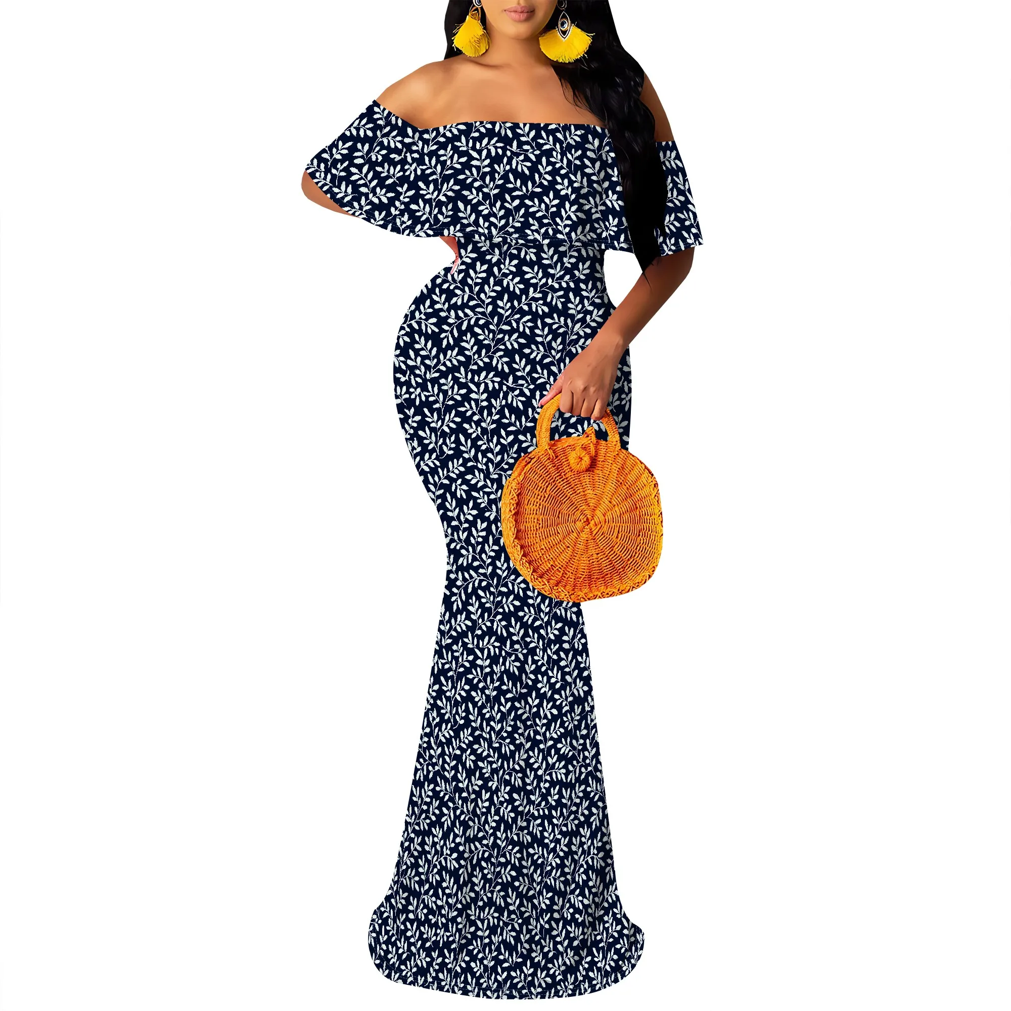 Abito lungo da donna con spalle scoperte e stampa floreale Boho Beach Abiti lunghi estivi