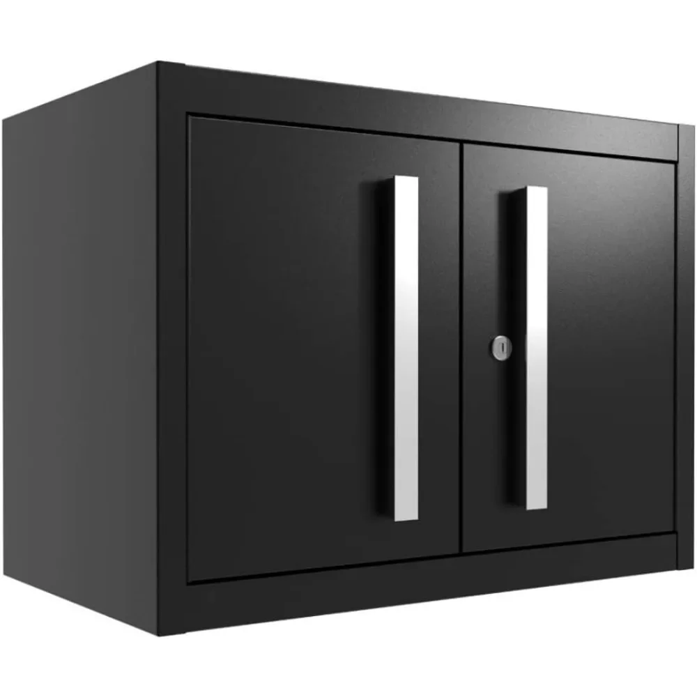 Pro Series Fully Assembled Wall Cabinet, Garage Storage, Home Organizer Storage System (Black with Silver Handles)