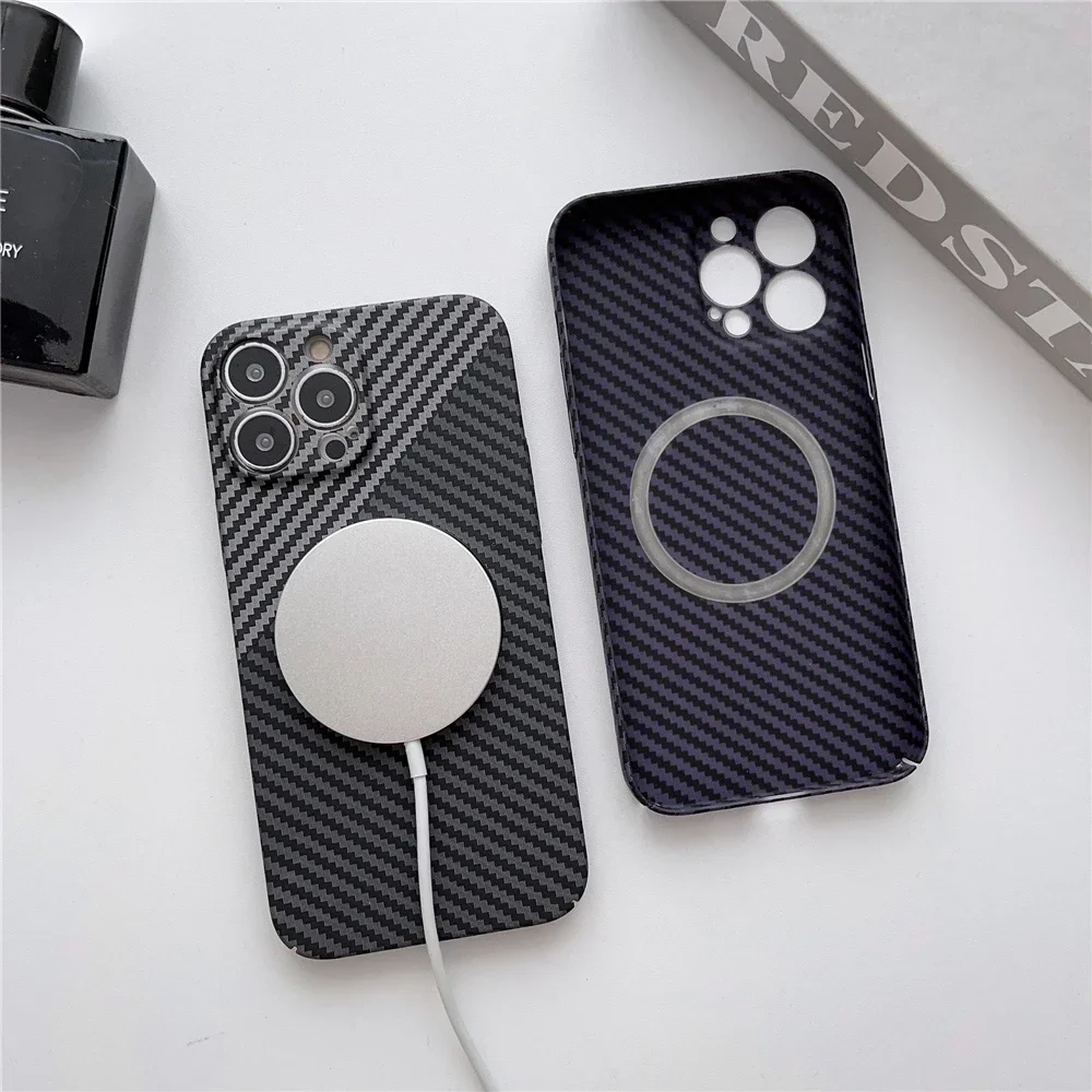 Magnetic Carbon Fibre Case For iPhone 14 12 11 13 Pro Max Magsafe Wireless Charging Cases For iphone X XR XS MAX Cover