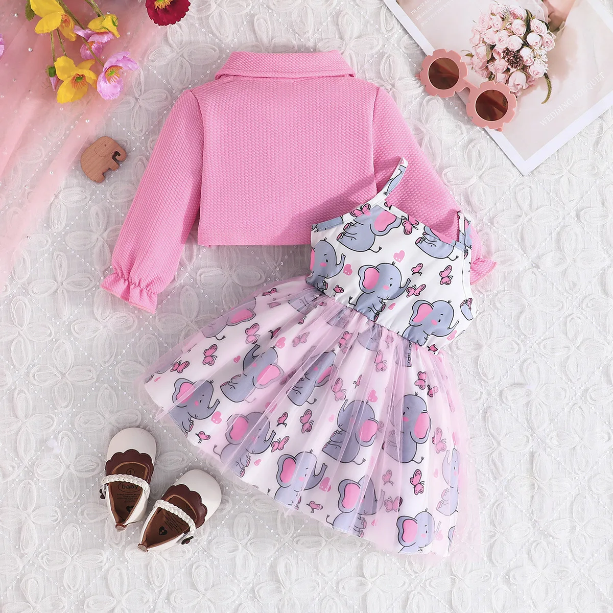 2024 New Winter Children Sets Long Sleeve Turn-down Collar T-shirt Bow Print Dress 2 Pcs Infantil Menina Clothes Sets 6M-3T