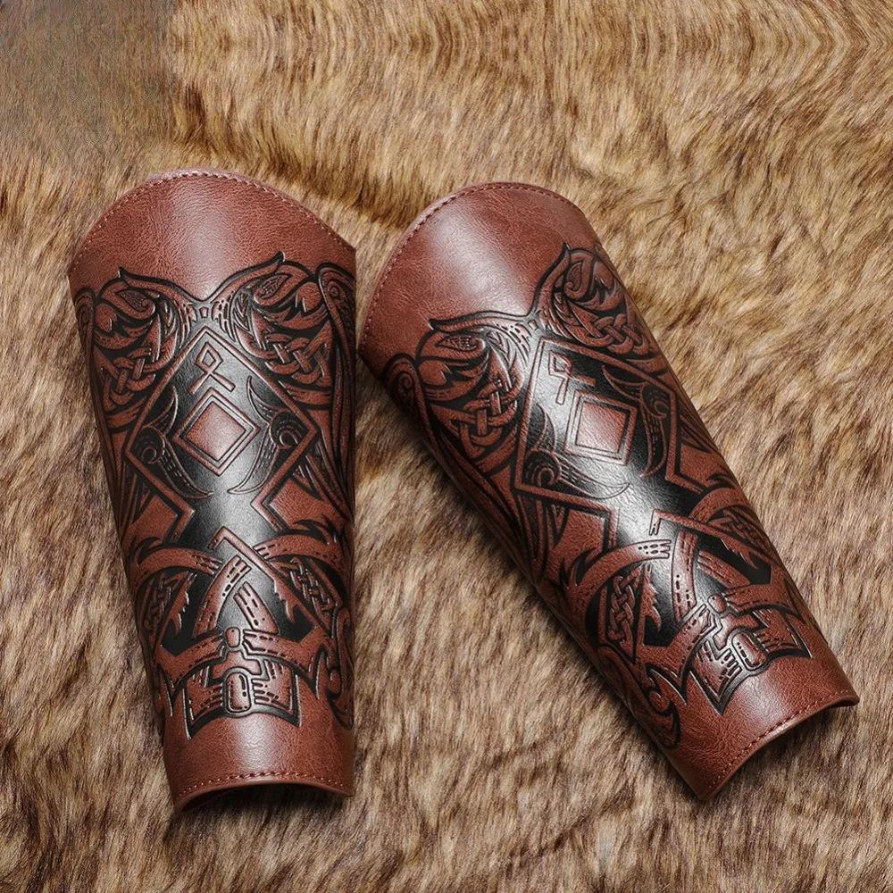 

Hardcore Accessory! Nordic Medieval Embossed Wrist Guards, Perfectly Detailed Props for Viking Renaissance Cosplay