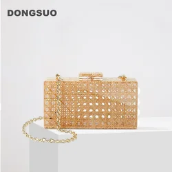 Women Rattan clutch Acrylic Box bag Evening Bag For luxury Wedding Party Purse summer Wicker Handbag Designer High Quality 2024