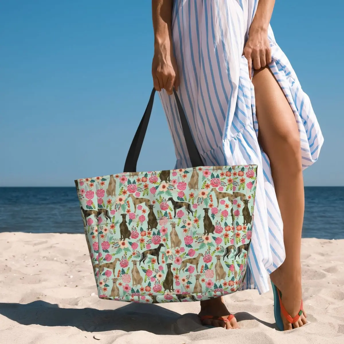 Borsa da viaggio da spiaggia Greyhound Florals Dogs Greyhound, borsa a tracolla sportiva per lo Shopping retrò modello Multi-stile