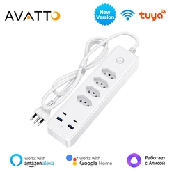 AVATTO Tuya WiFi Smart Power Strip,Brazil Standard Plug Power Strip 4 Outlets 2 USB 2 Type C Outle Works With Alexa Google Home