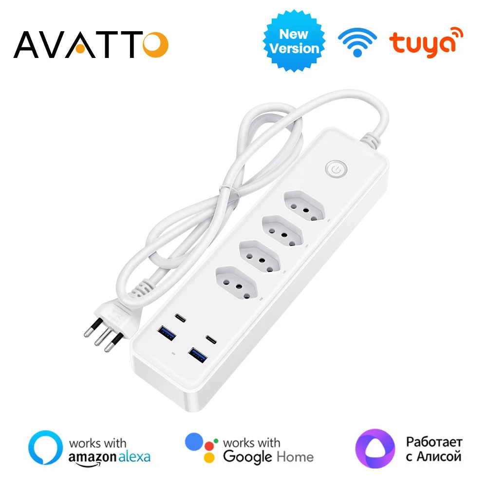 avatto faixa de alimentacao inteligente tuya wifi plugue padrao do brasil tira de alimentacao saidas usb saidas tipo c funciona com alexa google home 01