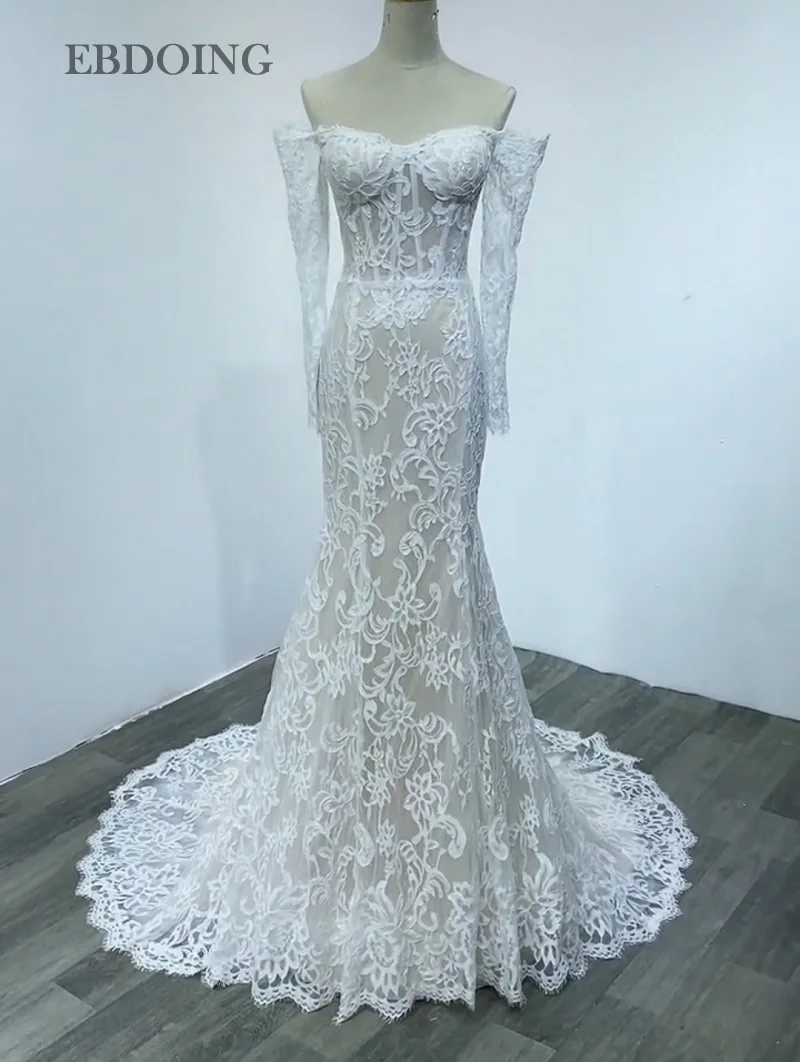 

Wedding Dress Mermaid Lace Sweetheart Neckline With Long Sleeves Off The Shoulder Customized Bride Gowns Vestidos De Novias