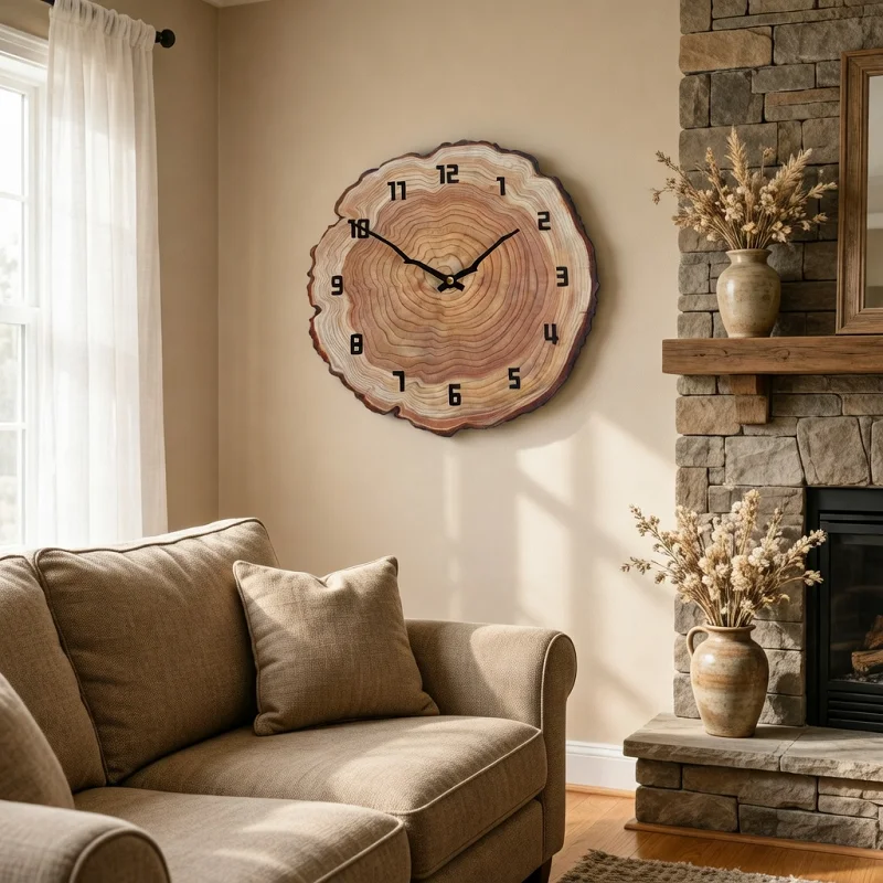 Minimalist Wooden Round Wall Clock, Silent Living Room Decor, Modern Simple Home Wall Watch, Rustic Quiet Non-Ticking Clock