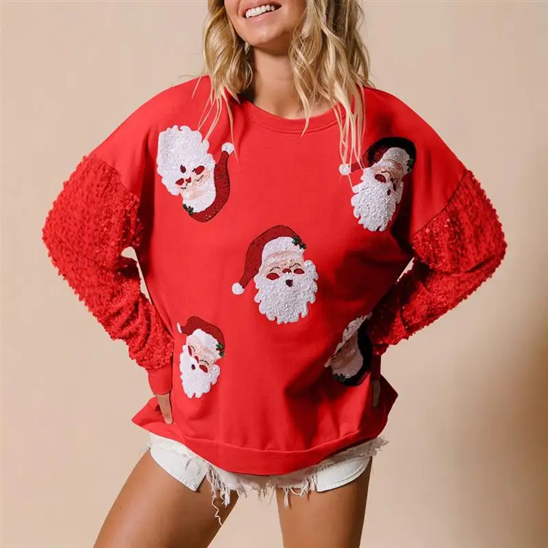 Faionable Cisas S Claus الكرتون الترتر طويل Sve هوديي المرأة عبر الحدود جديد Sle المرأة Faionable