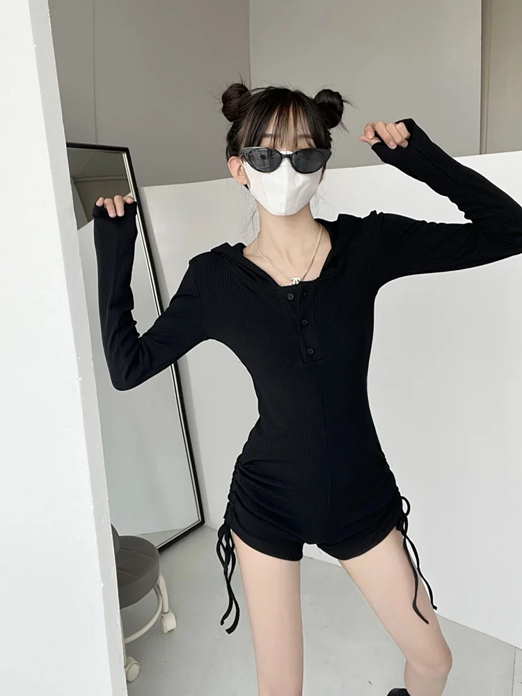 Hoge taille Monokini Crop Top Bot Set Street Sle Denim Kleur Broek Dames Faion ow Leg Extension Bodycon One-P...