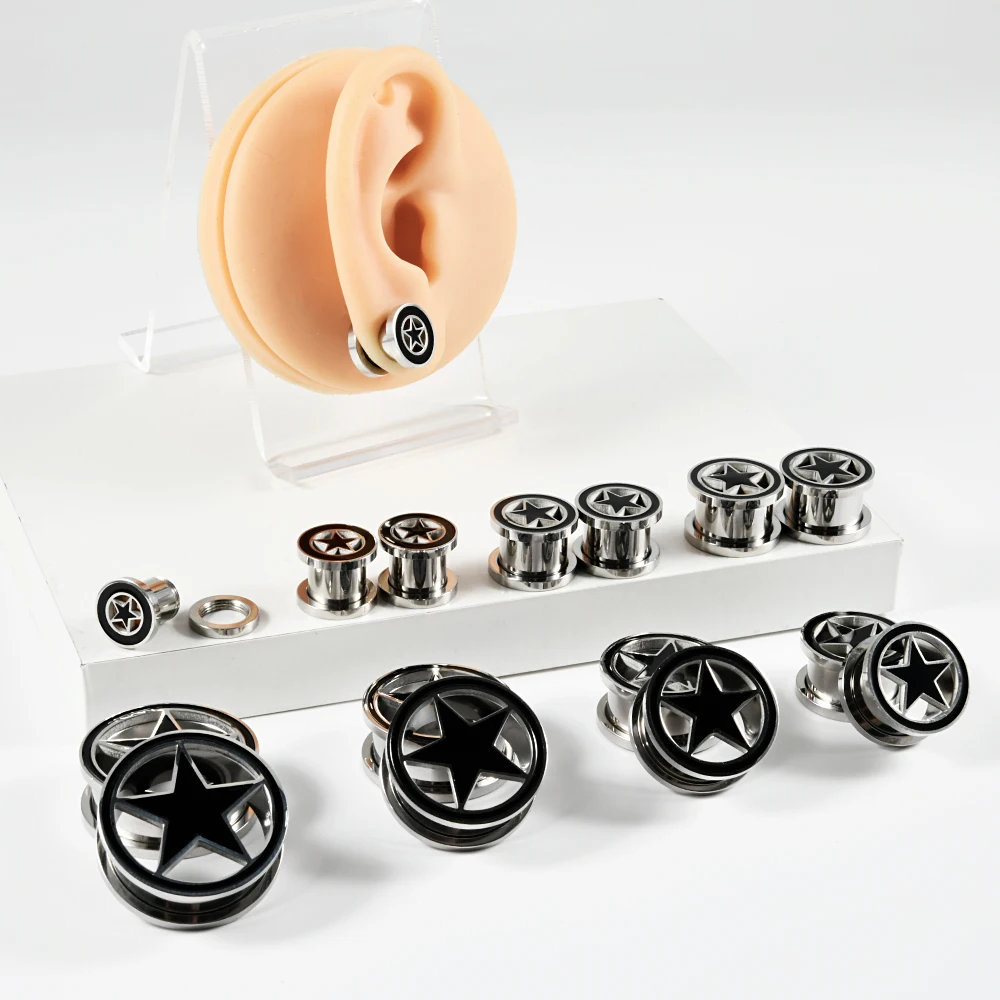 Páros Sztrájktörő Öt Sztár Fül Tömeg Fül Vágat plugs expanders stainles Acél Sztár csavaros fülbevaló plugs Nyilalló Alapanyag ékszer