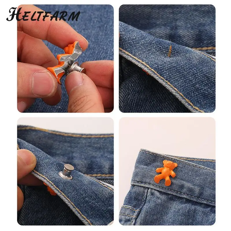 1Pair Invisible Snap Button Tightening Waistband Button Adjustable Nail-free Jeans Bear Waist Buckle Removable Closing Artifact