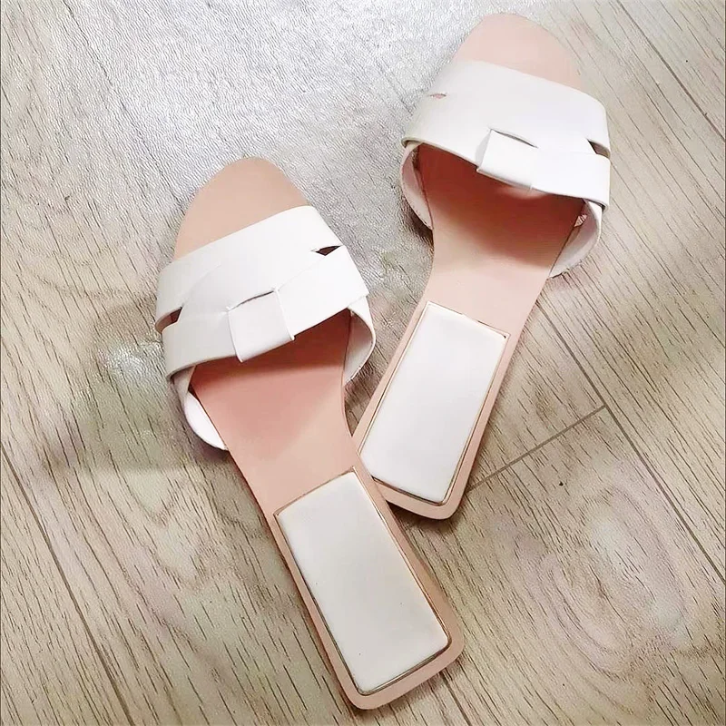 TRAF White Upper Open Toe Flat Slippers Summer Women Indoor Round Head Slipper Fashion Bathroom Home Shoes For Woman Trend﻿