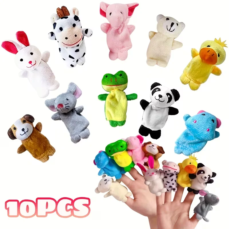

10pcs Soft Plush Animal Finger Puppets Set for Kids Brithday Party Favors Classroom Prizes Toys Christmas & Halloween Gift