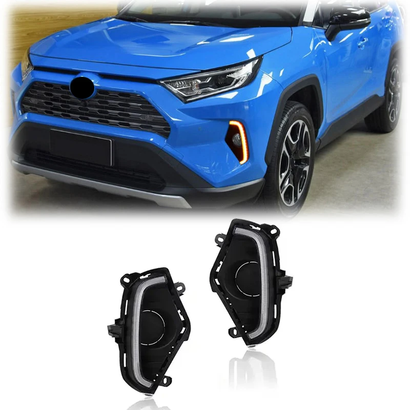 Car LED DRL Daylights for Toyota RAV4 2019 2020 2021 2022 Yellow Turn Signal Night Blue Daytime Running Light
