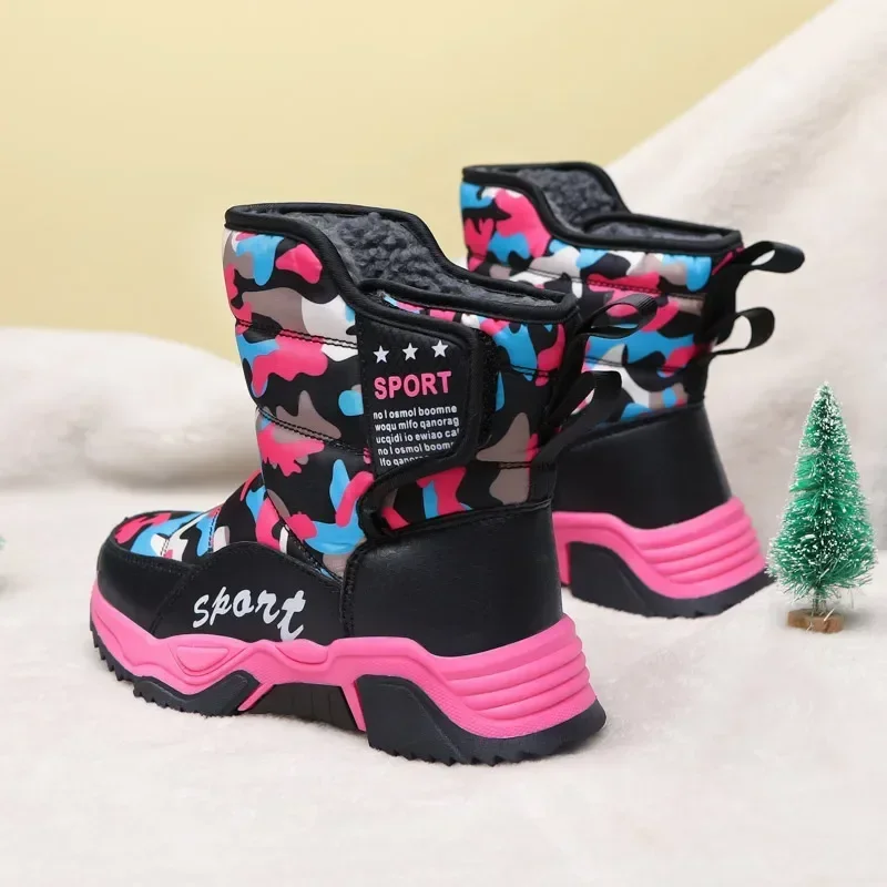 Kids Snow Boots Girls Winter Shoes with Fur Children Warm Booties Good Quality Non-slip Waterproof 5 Colors Size 31-40# 228