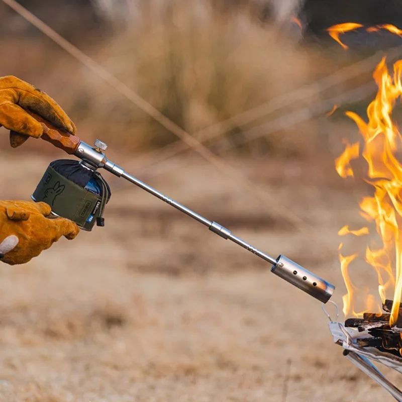 Outdoor Camping Torch Cooking Bbq Igniter Cassette Gas Tank Highpower Flame GunWood Handle Removable Three-stage Gas Burner Gun