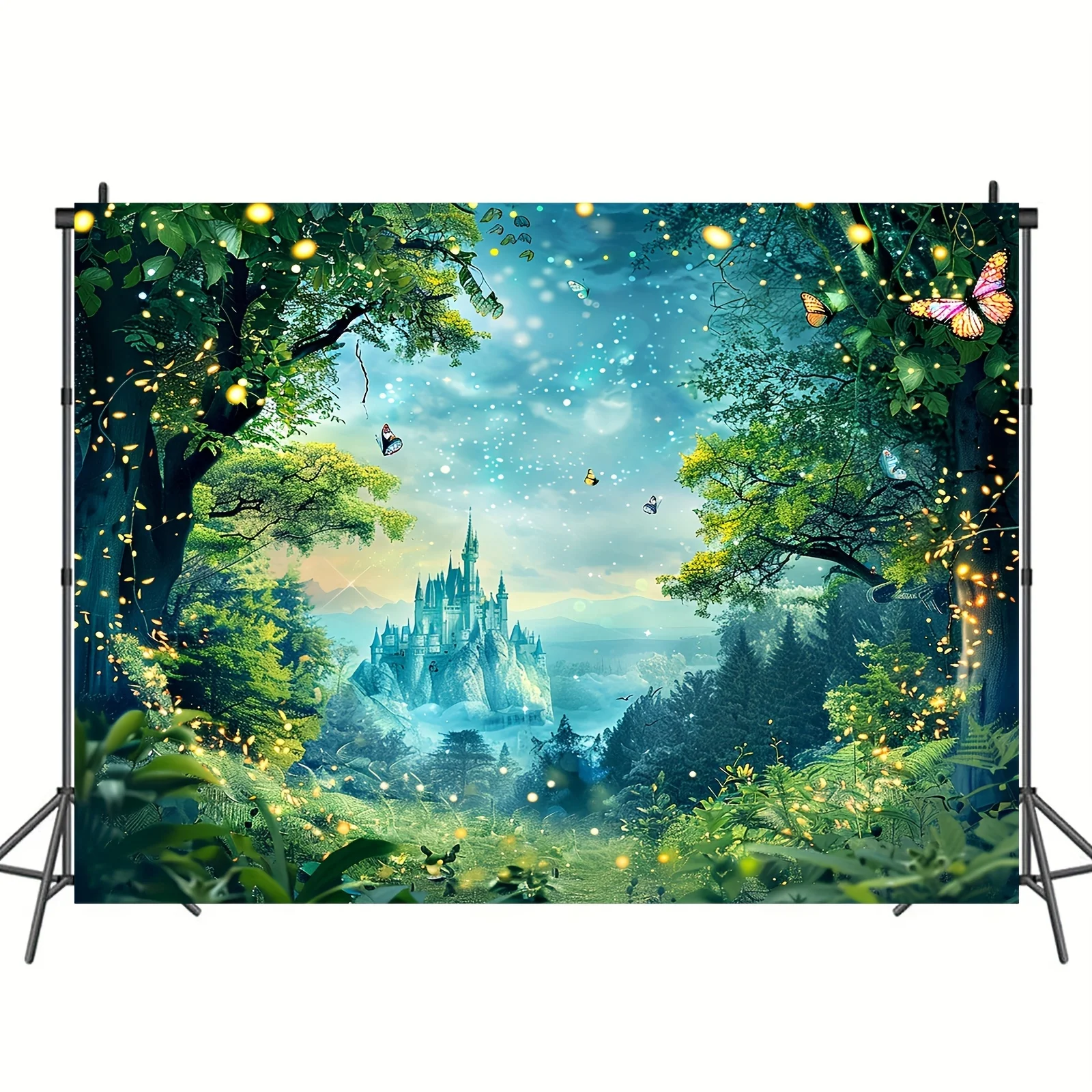 Magic Forest photography background - with green forest, cave and butterfly design, event shooting