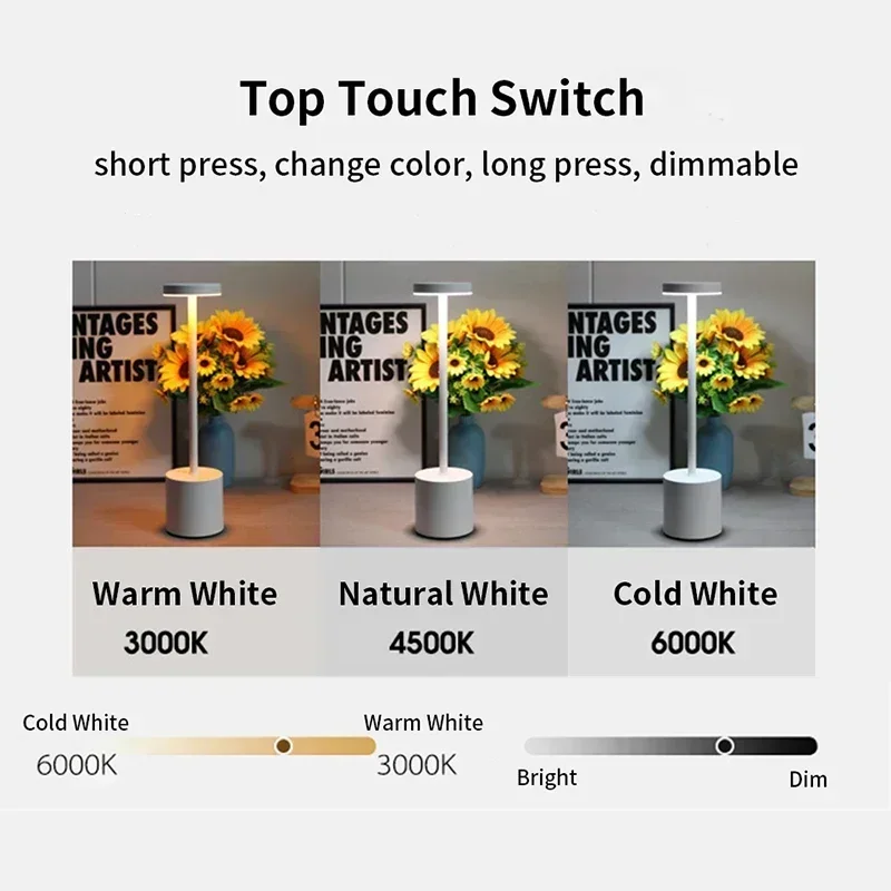 3 Colors in 1 Lamp LED Table Lamp Touch Switch Type C Rechargeable Bedside Night Light Portablefor Club Bar Room Ambient Decor view 4