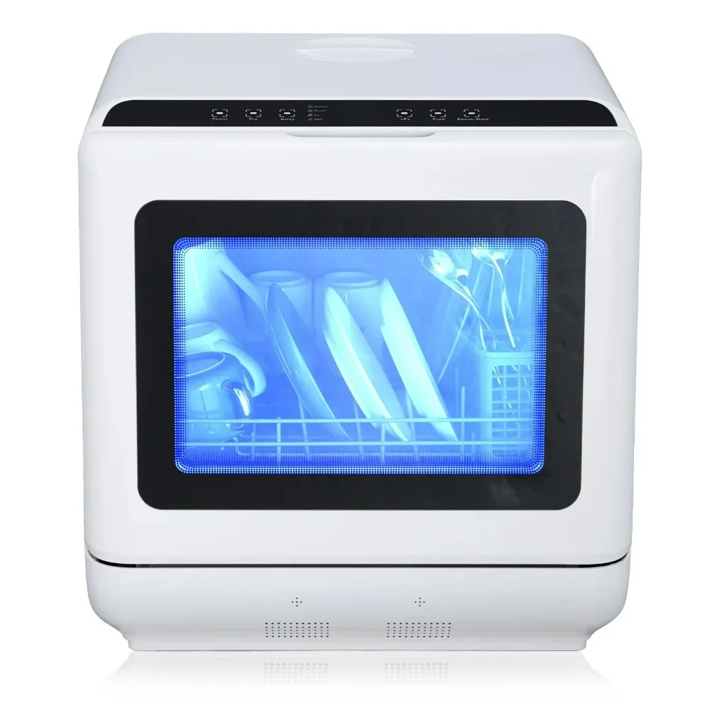 

Портативная столешница для посудомоечной машины, встроенный резервуар для воды 5 л и впускной шланг, 5 программ стирки, 360° ° Двойной спрей, дополнительная функция сушки