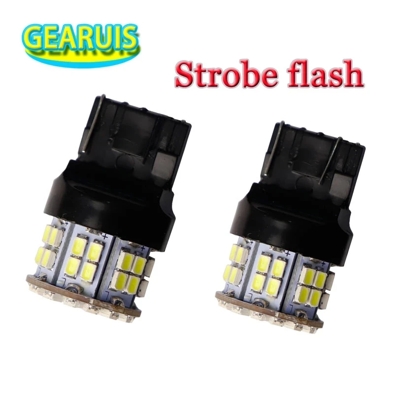 

100X Car auto T20 7443 7440 580 Strobe flash 50 SMD 1206 LED T25 3156 3157 flashing blink White red brake stop light lamp 12V DC