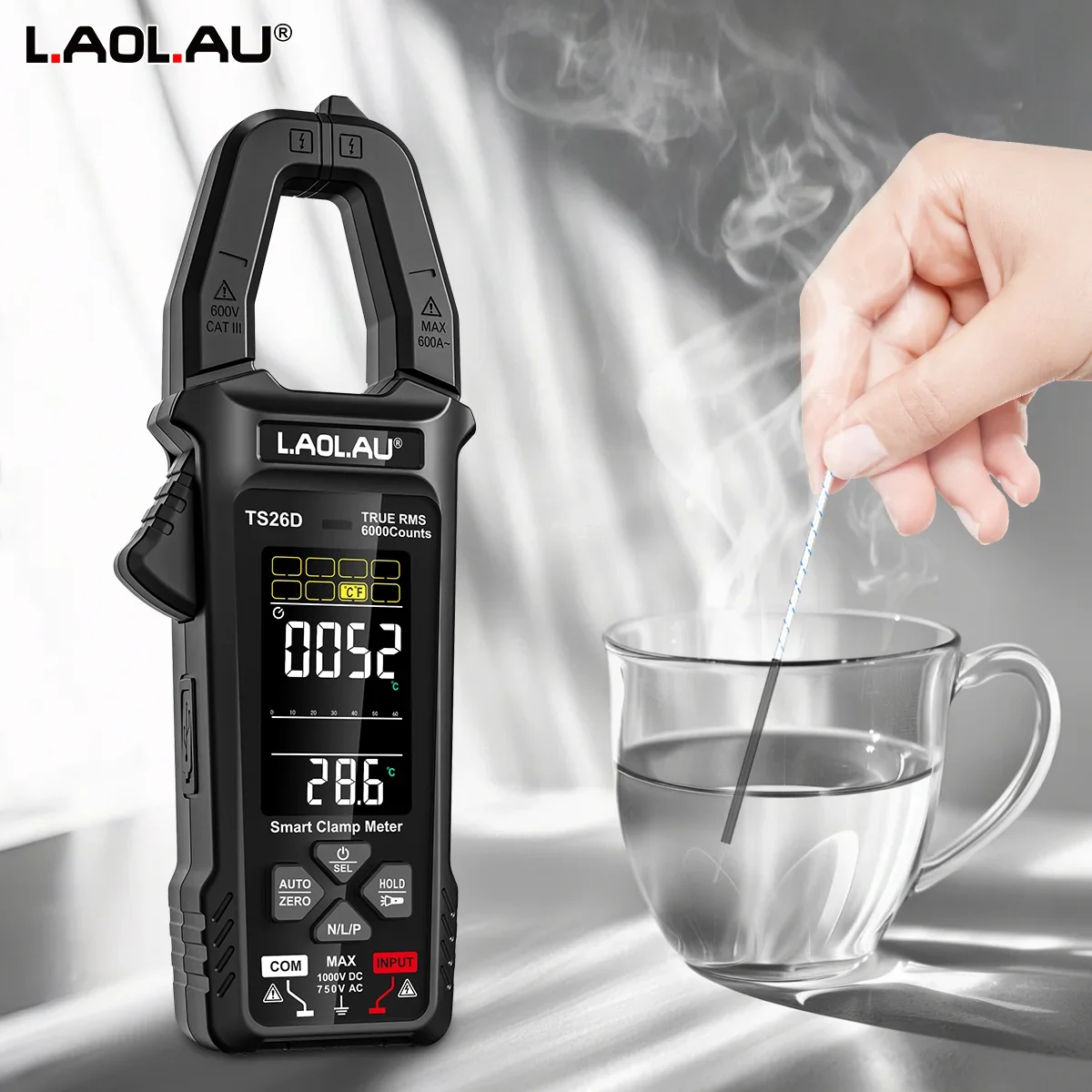LAOLAU Digitales Zangenmultimeter, Phasenfolge, automatische Reichweite, Farbbildschirm, wiederaufladbar, AC/DC-Strom, elektrischer Tester TS26A TS26D – Detail 8