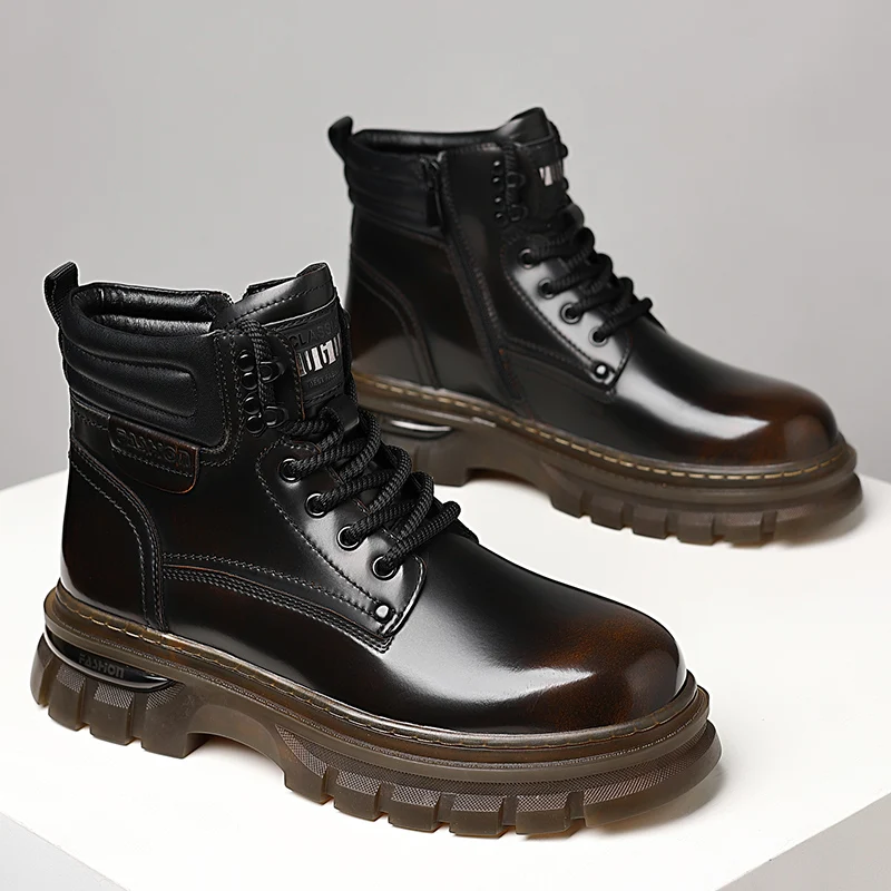 Classic Brand Genuine Leather Chelsea Boots Men Winter Warm Plush Mens Shoes Ankle Boot Thick Soled Fashionable Motorcycle Boots image 4