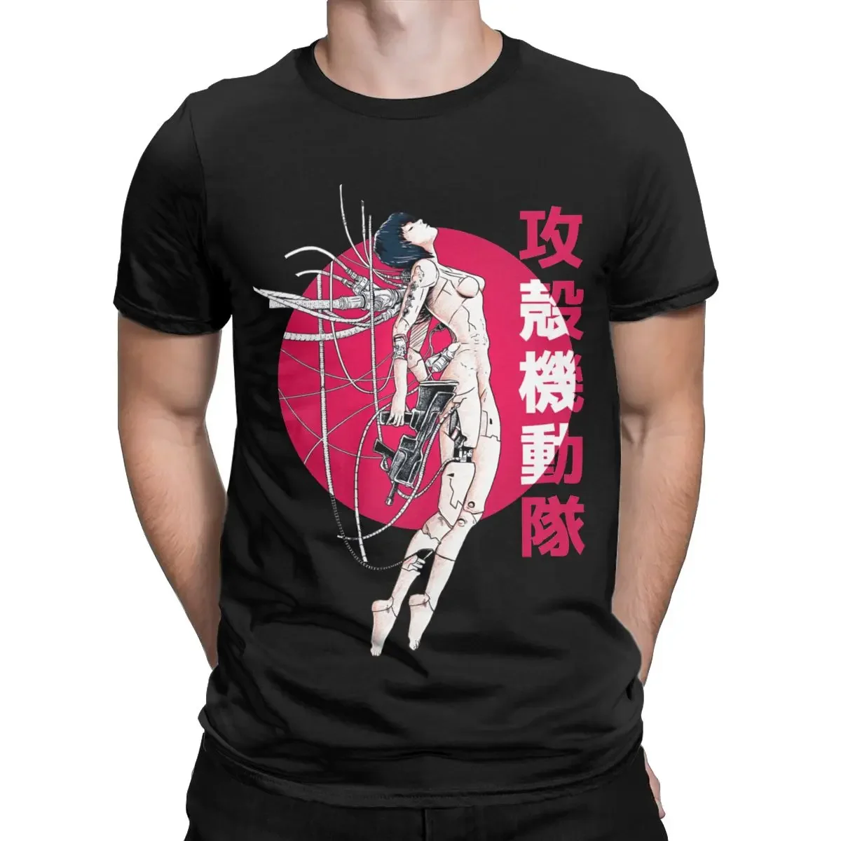 Ghost In The Shell Sun T Shirt for Men 100% Cotton Amazing T-Shirt Crew Neck Anime Manga Tees Short Sleeve Clothes Plus Size