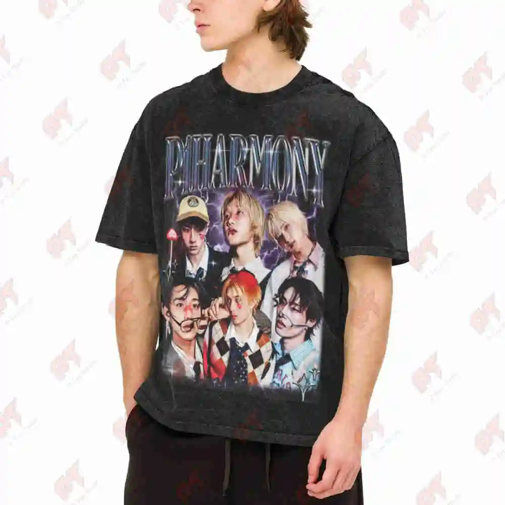 P1Harmony Kpop Ex Album Duh Live Tour Vintage Washed Tee Pure Cotton T-Shirt
