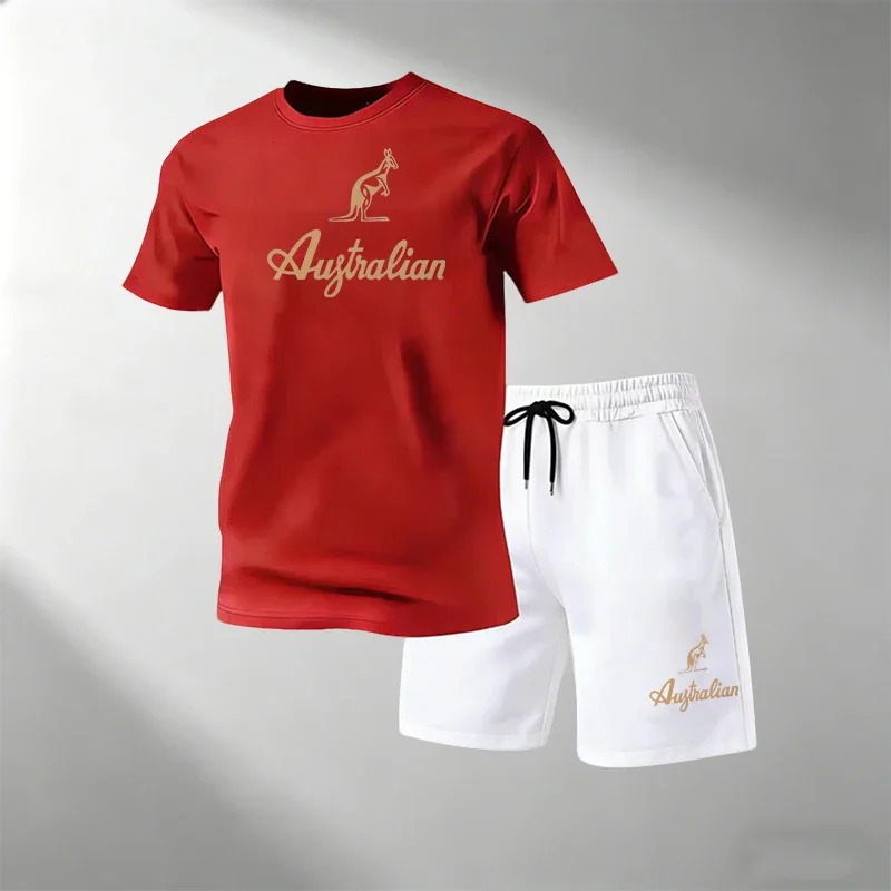 Fitness-T-shirts voor heren, ademend, sneldrogend, korte mouwen + sportshorts, zomer, casual pak met ronde hals, Hot Sale Street