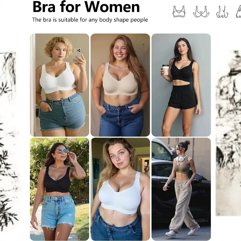 Women Jelly Wire-Free Seamless Soft Support Bra Seamless Full Coverage Push-Up Bra Solid Color Everyday Breathable Bra Underwear