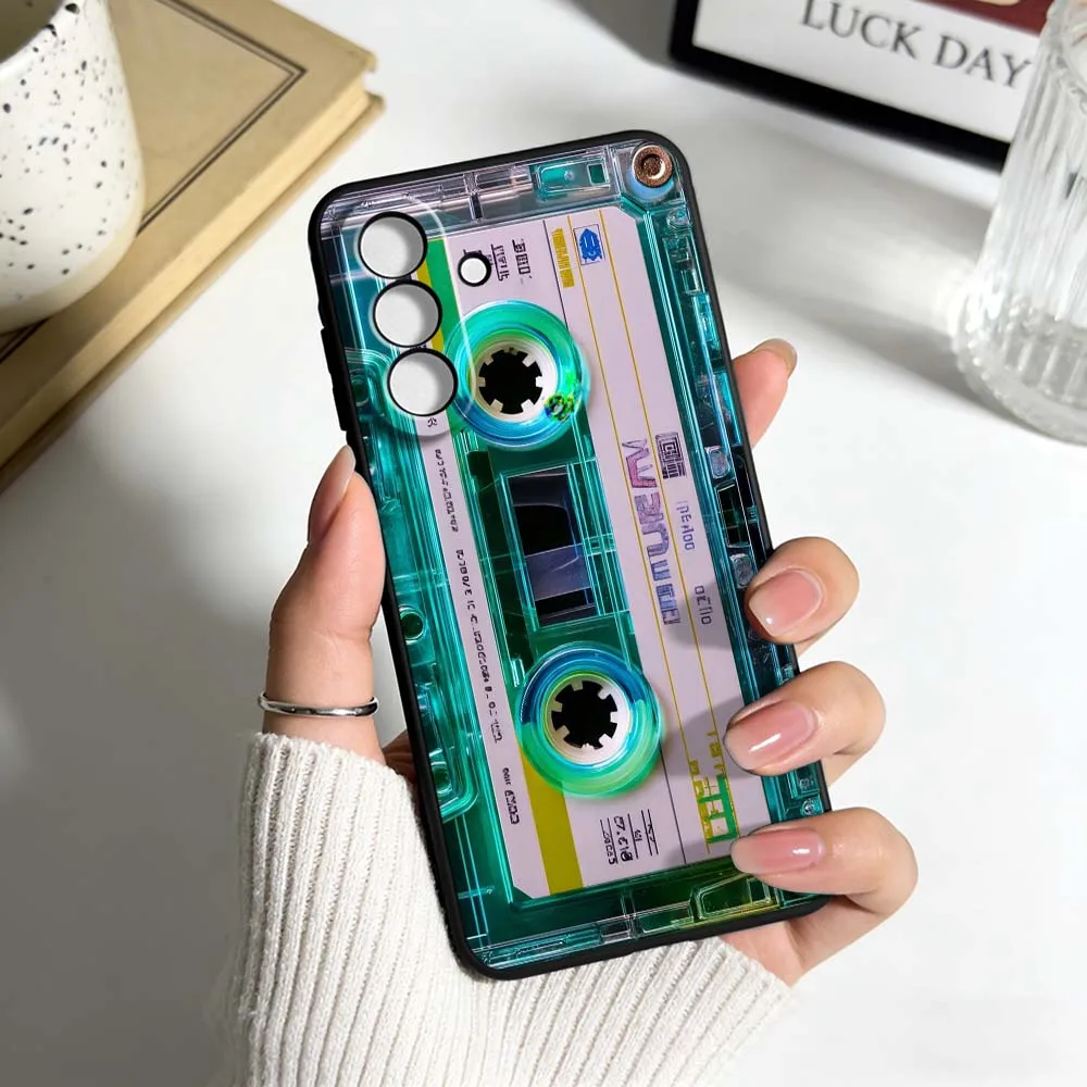 Vintage Cassette Tape Art For Samsung Note 20 10 A73 A72 A71 A56 A55 A54 A53 A52 A51 A42 A41 A36 A35 A34 Black Phone Case