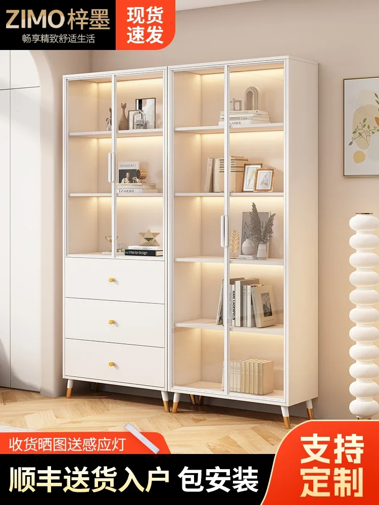 Cream wind bookcase with glass door display cabinet light luxury high-end custom home living room bookshelf dust-proof