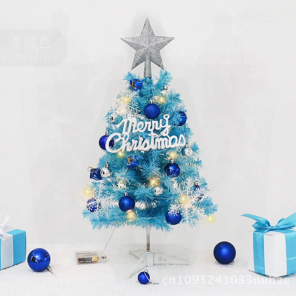 

Mini Christmas Tree 45cm/60cm Blue PVC Desktop Decoration With/without Light New Cross-Border Small Christmas Ornaments