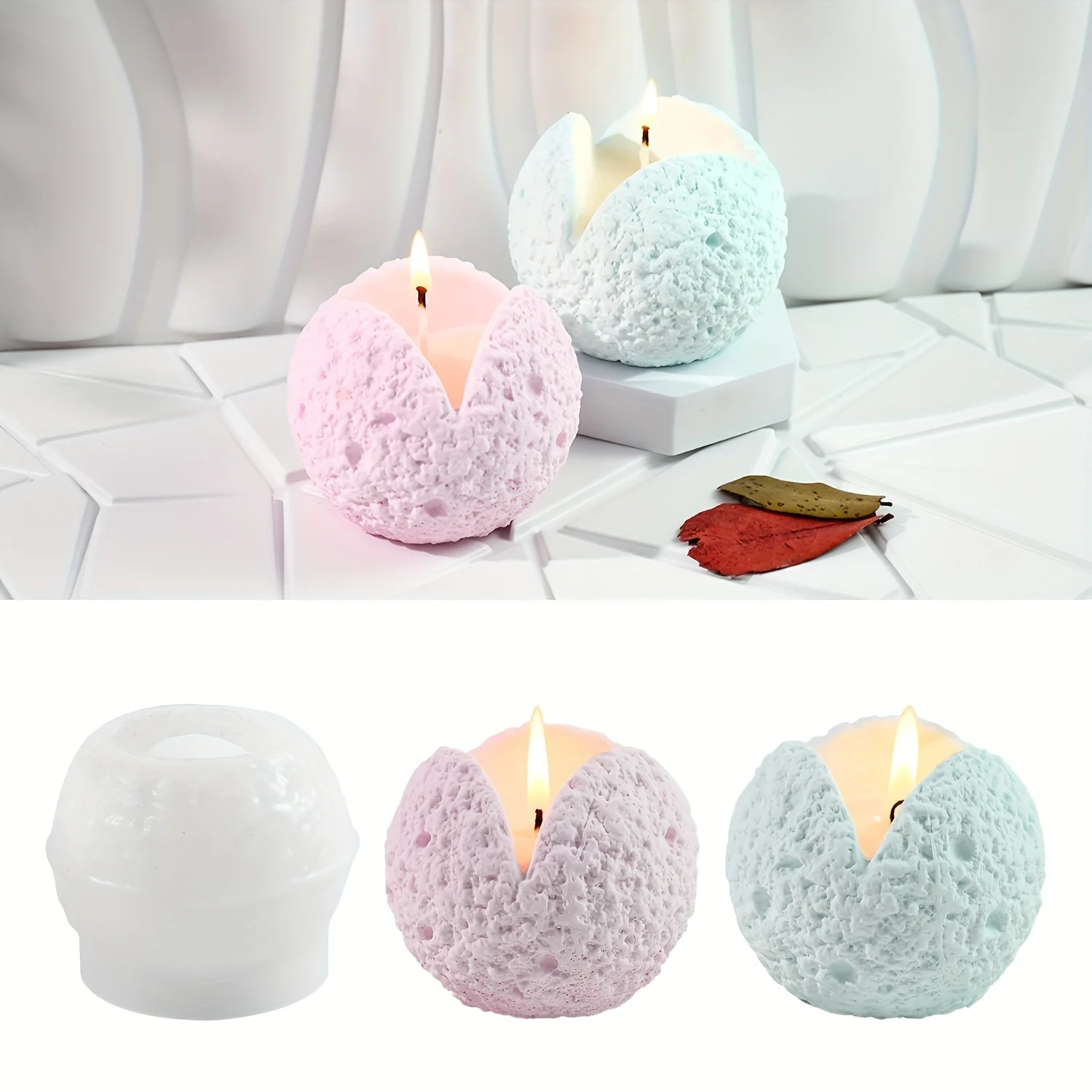 

2 Meteorite Spherical Petal Candlestick Silicone Mold Creative Aromatherapy Candle Storage Diy Decoration