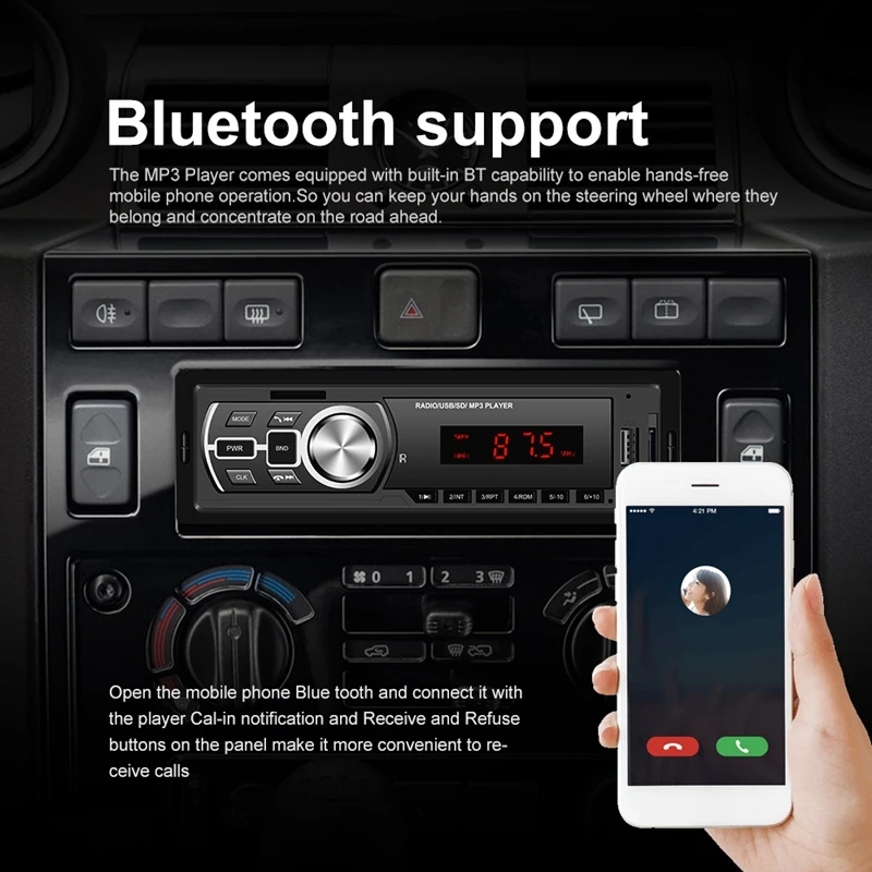 12V In-Dash 1 Din Car MP3 Multimedia Player Bluetooth Autoradio Car Stereo Radio FM Aux SD USB Car Stereo Receiver