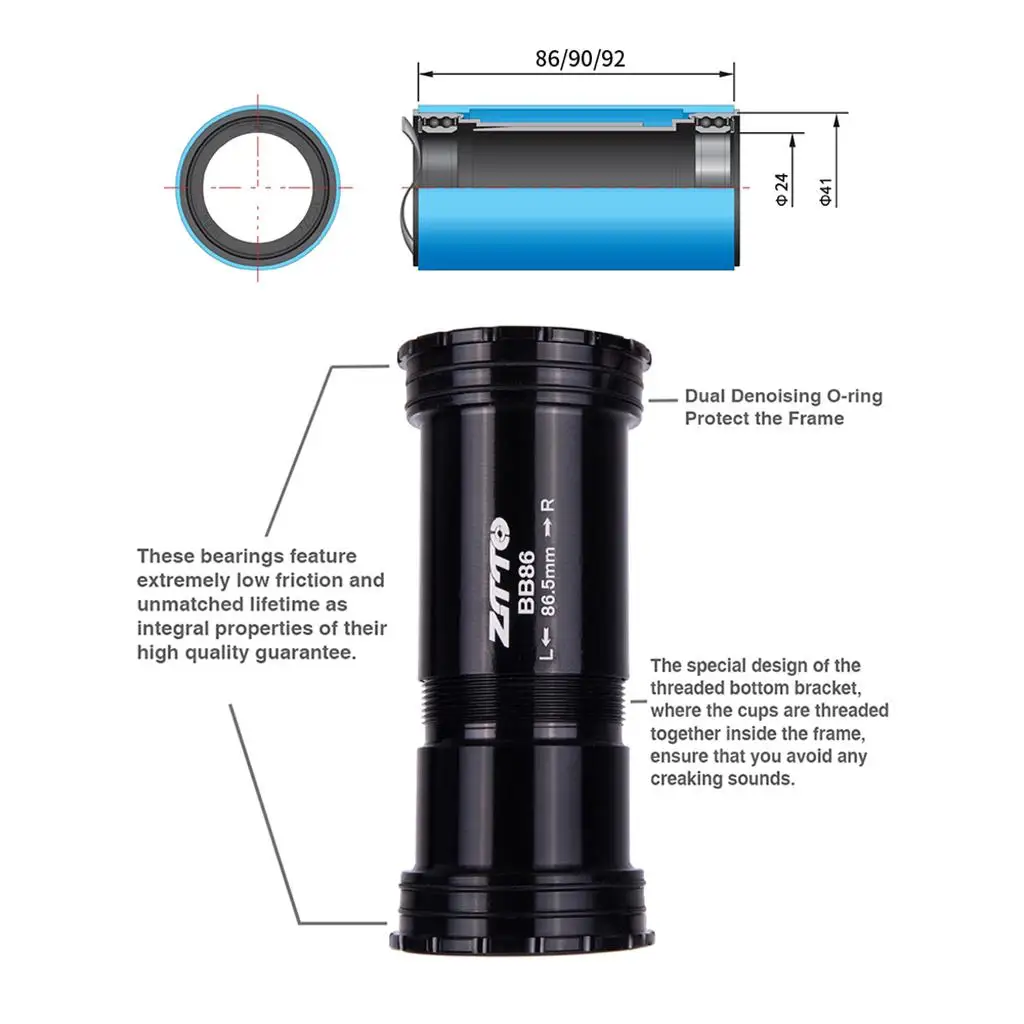 

BB90 Aluminum Alloy Bike Bottom Bracket Sealed Bearing for MTB Bicycle Components Parts and Frame Support