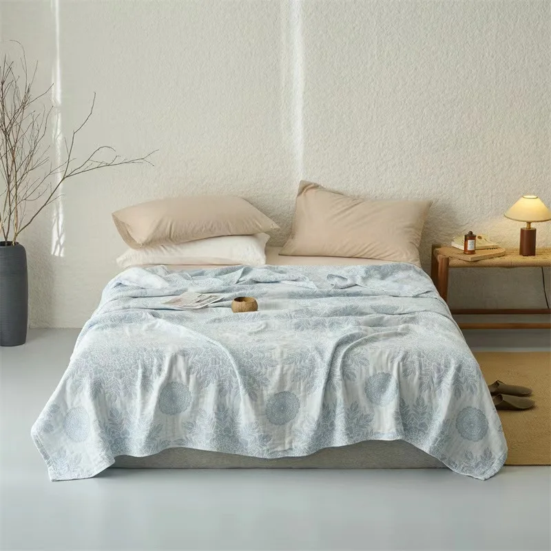 Summer Blanket Pure Cotton 3-layers Gauze Towel Quilt Single Double Bed Sheet Sofa Throw Napping Picnic Leisure Travel Bedspread