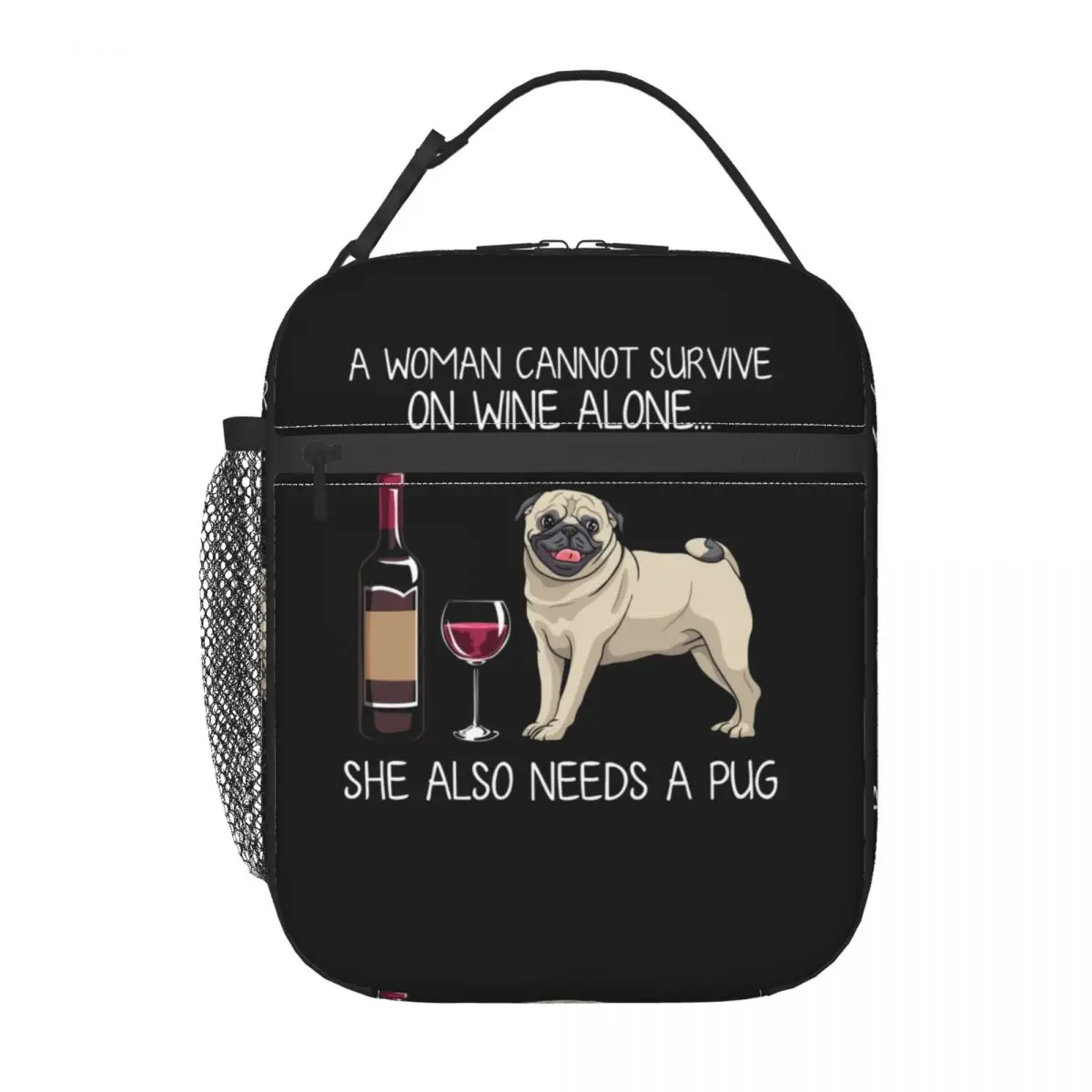 Pug Wine Funny Dog Resuable Lunch Box Multifunction Pet Puppy Lover Thermal Cooler Food Insulated Lunch Bag Kids School Children