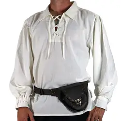 Men Vintage Shirt Medieval Renaissance Cosplay Shirt Lace-up Long Sleeve Loose Fit for Adult Men's Historical Costume Loose Fit