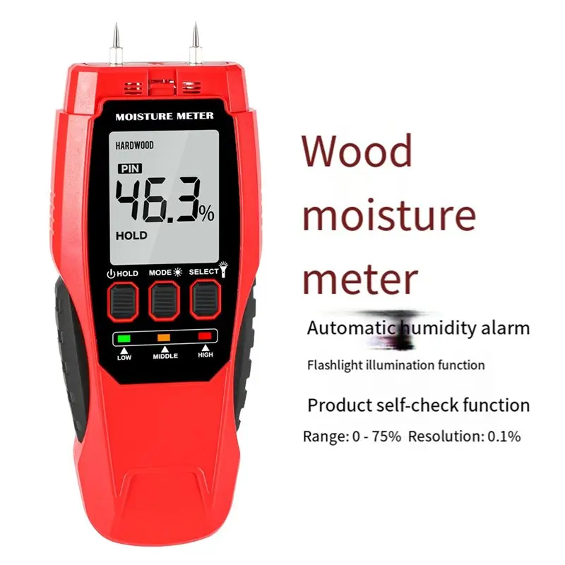 LLCS-Backlit LCD Digital Pin-Type For Wood Moisture Meter, 4 Modes For Wood, Drywall, Firewood, Concrete Flashlight Included