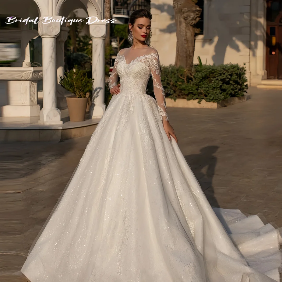 Vestido de novia exquisito personalizado, Apliques de encaje, cuello redondo, corte en A, espalda, vestido de fiesta de novia de lujo, vestidos de novia exquisitos elegantes 2024